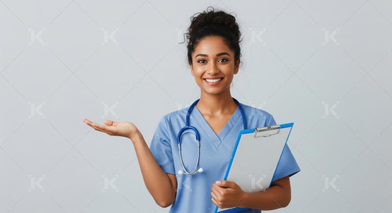 Smiling young woman, a medical professional, presenting healthcare information.