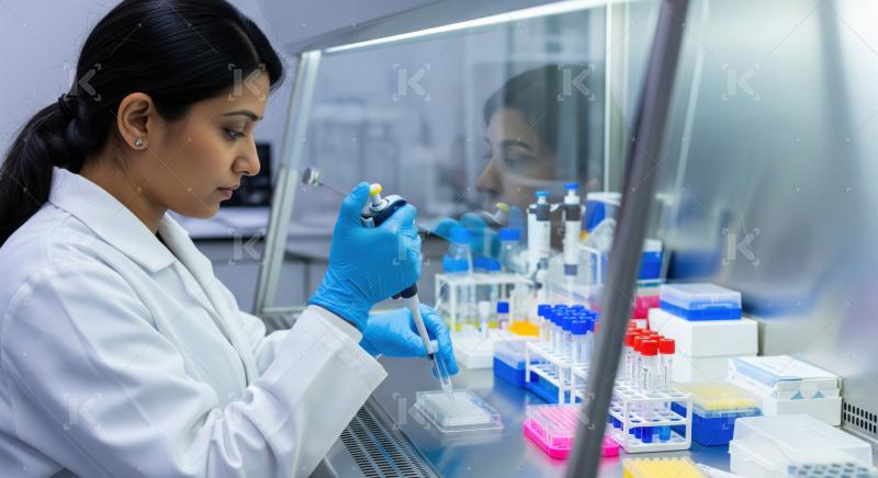 Dedicated scientist carefully conducts experiments in a pristine laboratory.