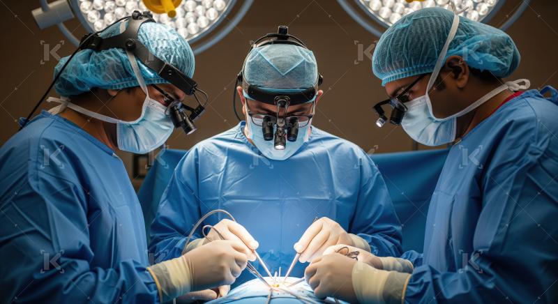 Three Surgeons Performing Surgery in a Bright Operating Room