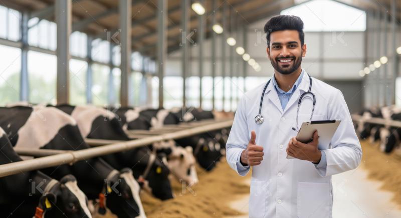 Veterinarian Smiling with Tablet in Modern Dairy Farm
