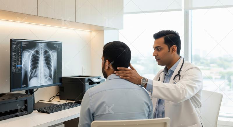 Doctor discusses chest X-ray with patient during medical consult