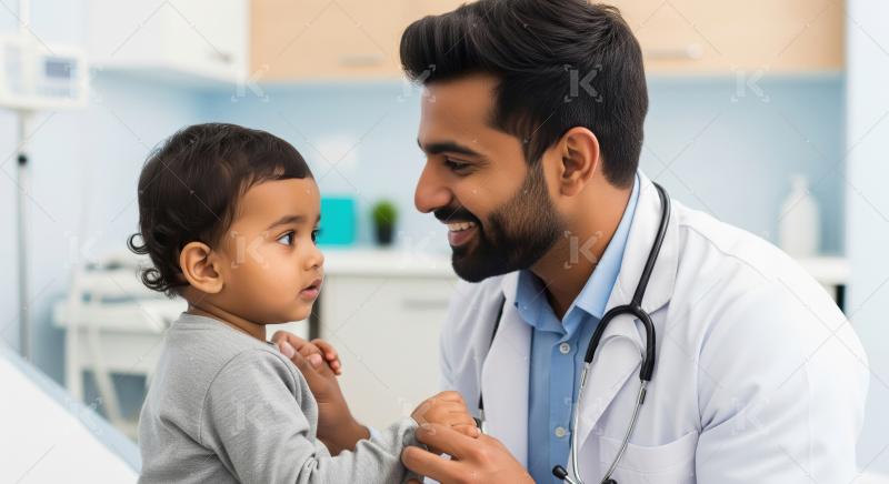 Friendly Pediatrician Comforts Young Child During Medical Check-