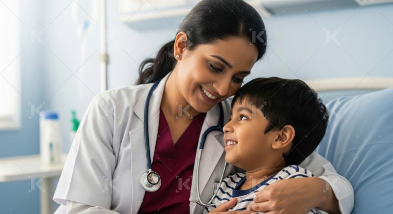 Caring Pediatrician Comforting Young Boy in Hospital