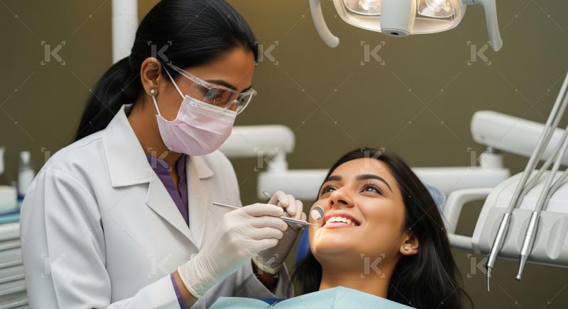 Female Dentist Examines Patient's Healthy Teeth During Check-up