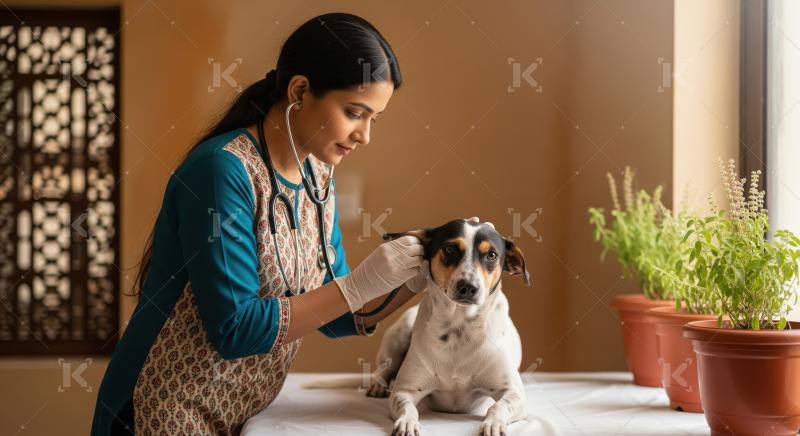 Veterinarian Examines Dog's Ear in Clinic: Professional Pet Heal