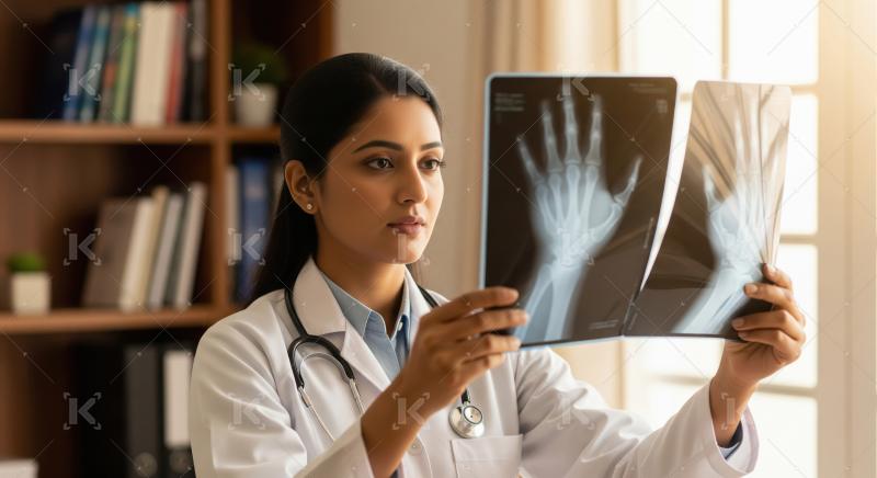 Female Doctor Examining X-ray Films in Medical Office