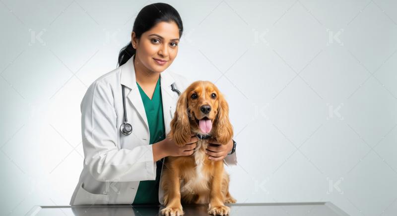 Female Veterinarian and Happy Cocker Spaniel at Clinic Checkup
