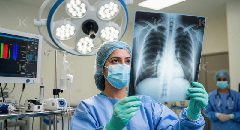 Female Doctor Examining X-ray in Modern Operating Room