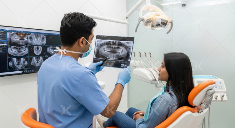 Dentist Explains Dental X-ray to Patient in Clinic