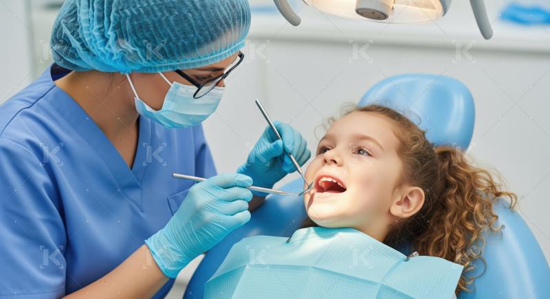 Dentist examining child's teeth in a modern dental clinic