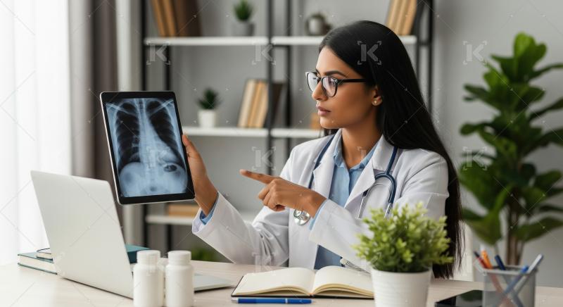 Indian Doctor Discusses X-ray Scan on Tablet in Clinic