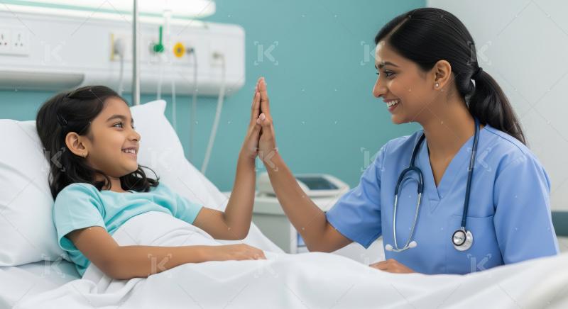 Caring Nurse and Happy Girl Patient Share a High-Five