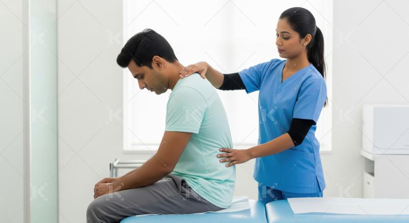 Physiotherapist treating young man for back and neck pain