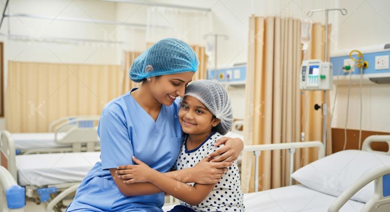 Nurse Comforting Young Patient in Hospital Room