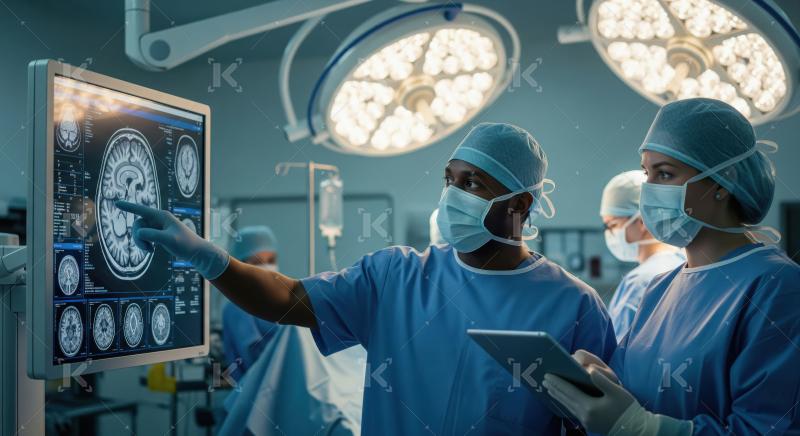 Surgeons Discussing Brain Scans in Modern Operating Room