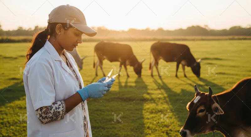 Veterinarian Prepares Vaccines for Cattle in Golden Hour