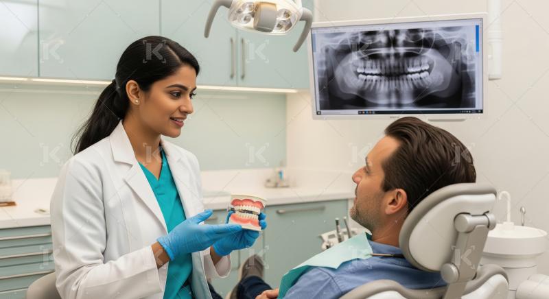 Dentist Explains Treatment Plan to Patient with Dental Model