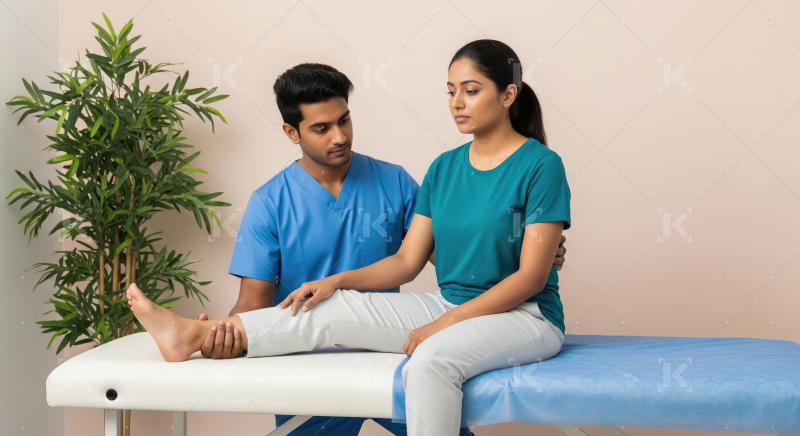 Physiotherapist Helps Female Patient with Leg Exercise for Rehab