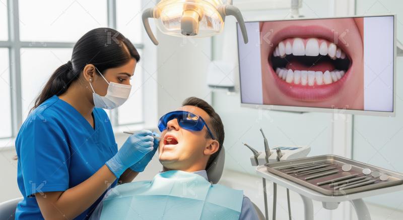 Dentist Examines Patient's Teeth in Modern Dental Clinic