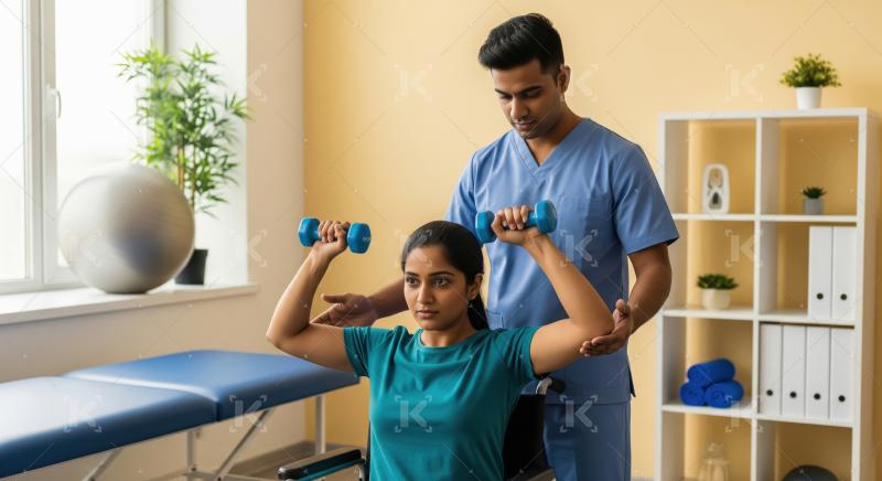 Indian Woman in Wheelchair Exercises with Physiotherapist Suppor