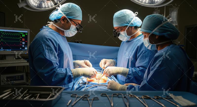 Surgical Team Performing Complex Operation in Operating Room