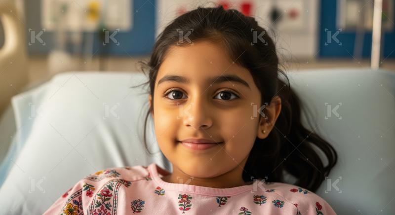 Young Indian girl smiling in hospital bed