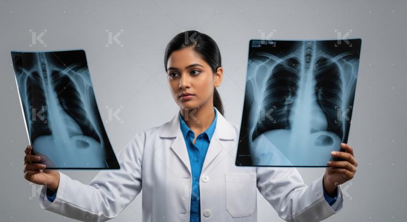 Female Doctor Examining Chest X-Rays for Diagnosis