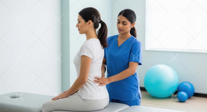 Physiotherapist Examines Patient's Lower Back for Posture Assess