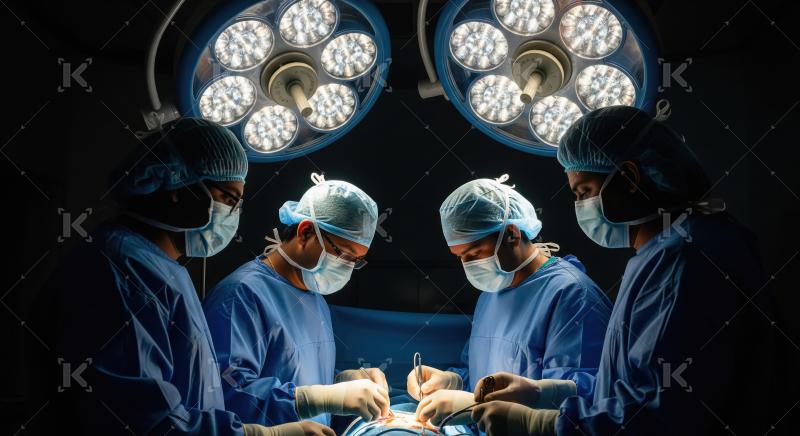 Surgical Team Performing Complex Operation Under Bright Lights