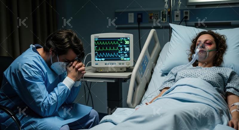 A man shows deep worry for a critically injured woman.