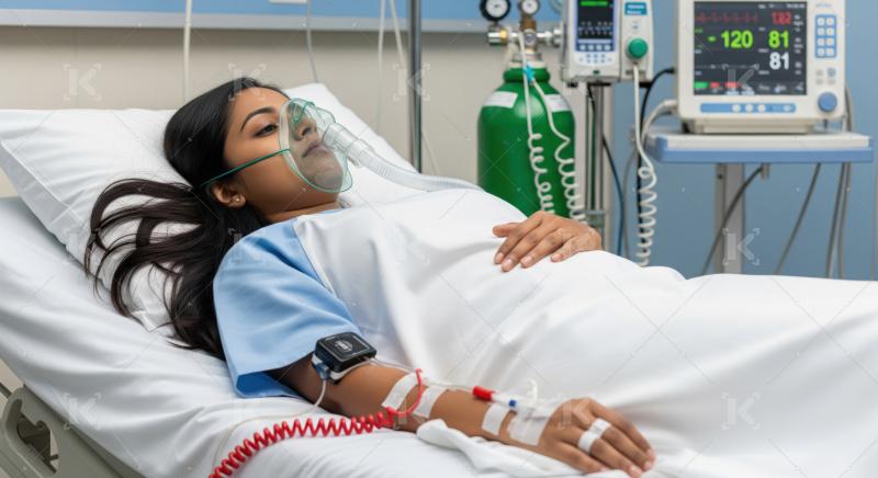 Young female patient receiving vital medical treatment and monitoring.