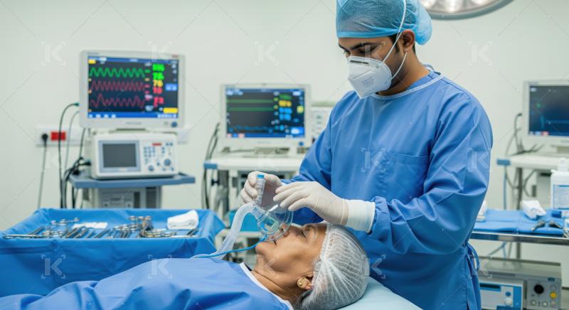 Medical professional provides anesthesia to patient before important surgical procedure.