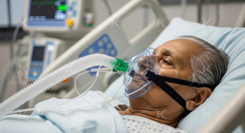 Elderly patient receiving vital oxygen therapy in a hospital setting.