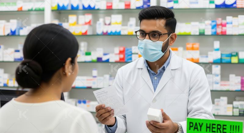 Pharmacist explains prescription to customer, dispensing vital medicine.