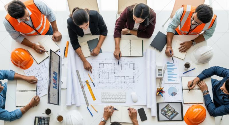 Professionals analyze architectural plans, ensuring successful construction and innovative development.