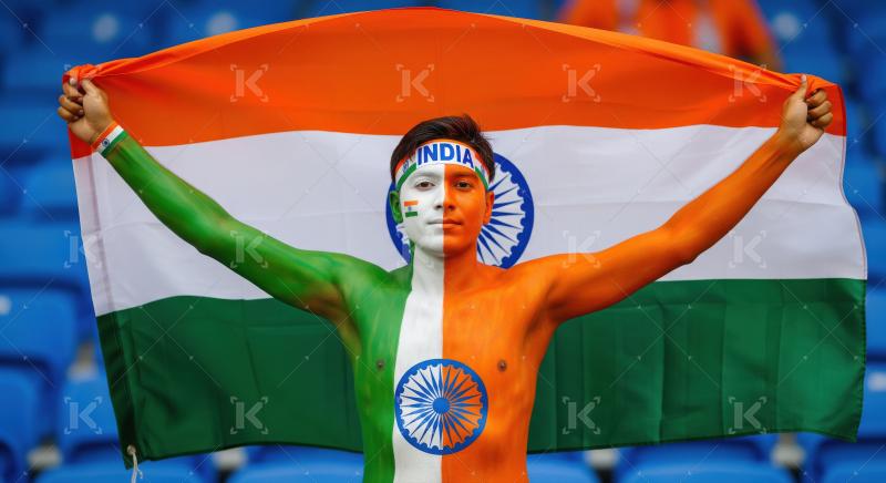 Proud Indian Supporter Displays National Flag and Body Paint
