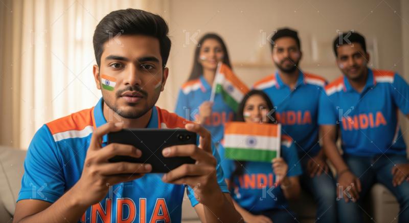 Indian Fan Group Watches Sports Match on Smartphone Together