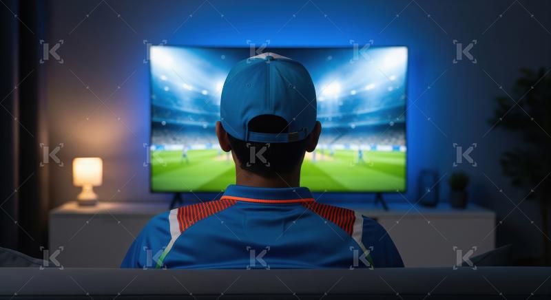 Man watching live sports game on television at home