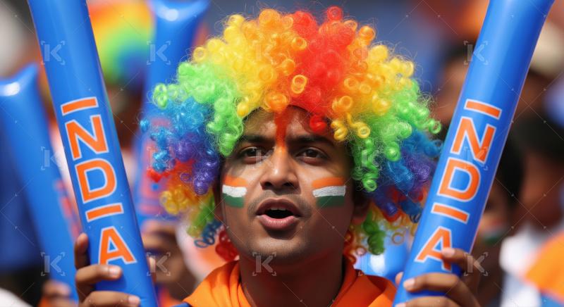Enthusiastic Indian Fan Cheering with National Pride