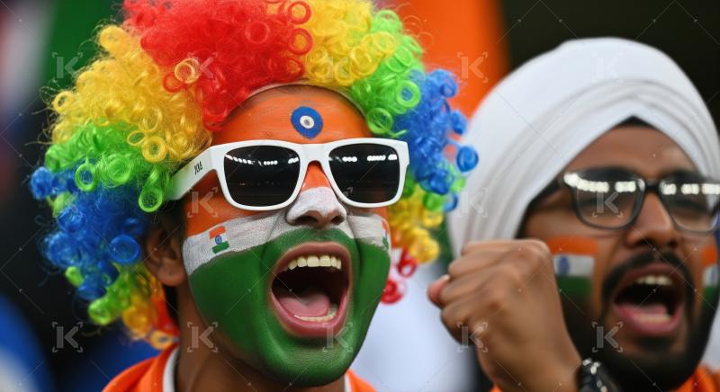 Passionate Indian Cricket Fan Cheering Loudly in Stadium