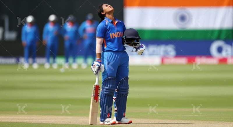 Indian Female Cricketer Reflects on Field with Bat and Helmet
