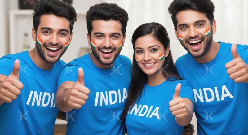 Excited Indian Group Celebrating Nation with Flag Colors and Smi