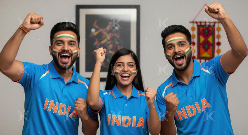 Excited Indian Cricket Fans Cheer for Team India with Face Paint