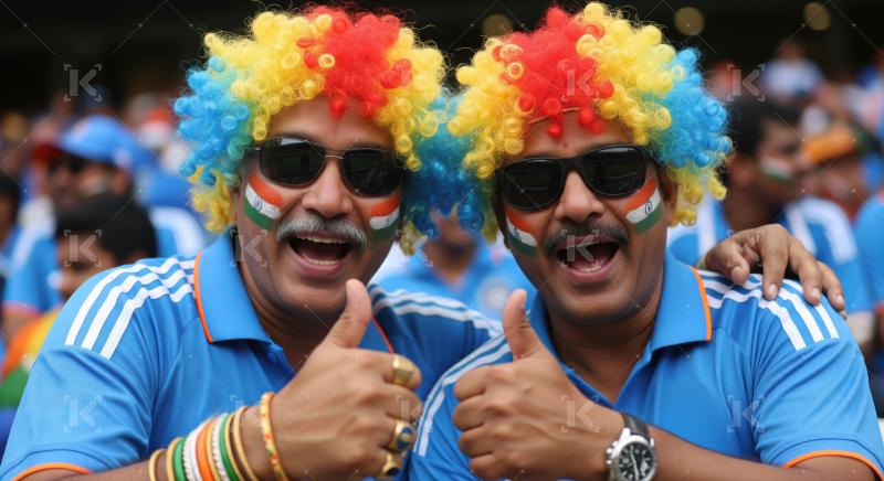 Enthusiastic Indian Cricket Fans Cheering with Colorful Wigs