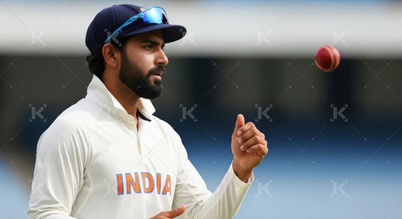 Focused Indian Cricketer Ravindra Jadeja Watching Cricket Ball