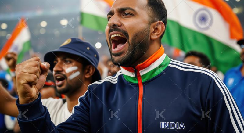 Enthusiastic Indian Cricket Fan Cheers Loudly at Sporting Event
