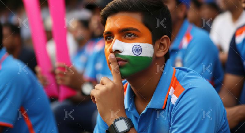 Young Indian Fan with Face Painted at Sports Event