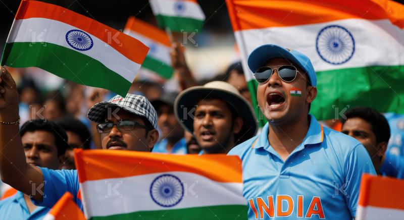 Passionate Indian Cricket Fans Cheer with Flags at Stadium