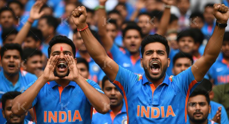 Excited Indian Cricket Supporters Cheer Loudly in Blue Jerseys