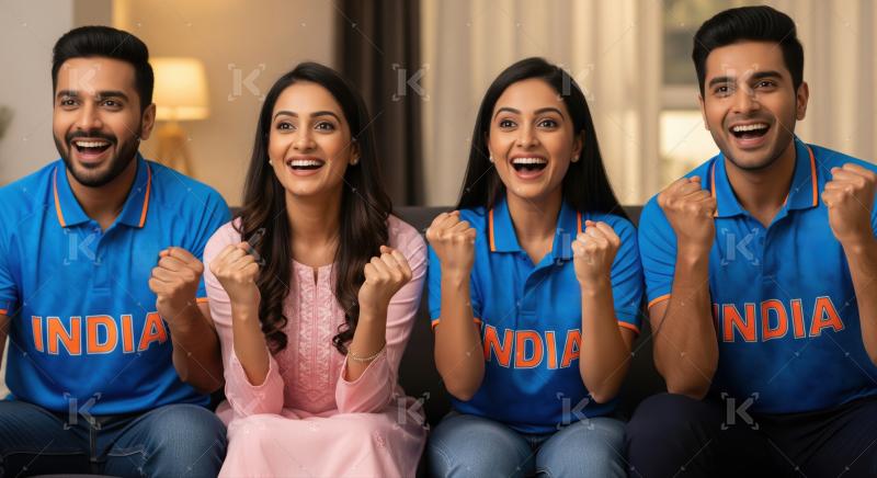 Excited Indian Cricket Fans Cheering for Team India at Home